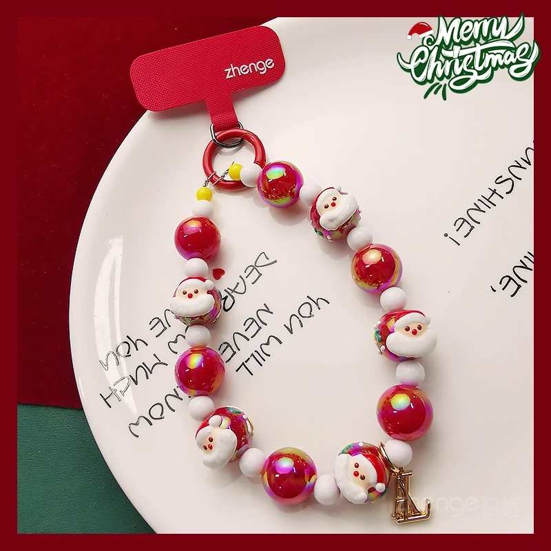 

Подвеска-цепочка для мобильного телефона, милая круглая нить из бисера Санта-Клауса, ремешок на запястье, модный новый рождественский подарок