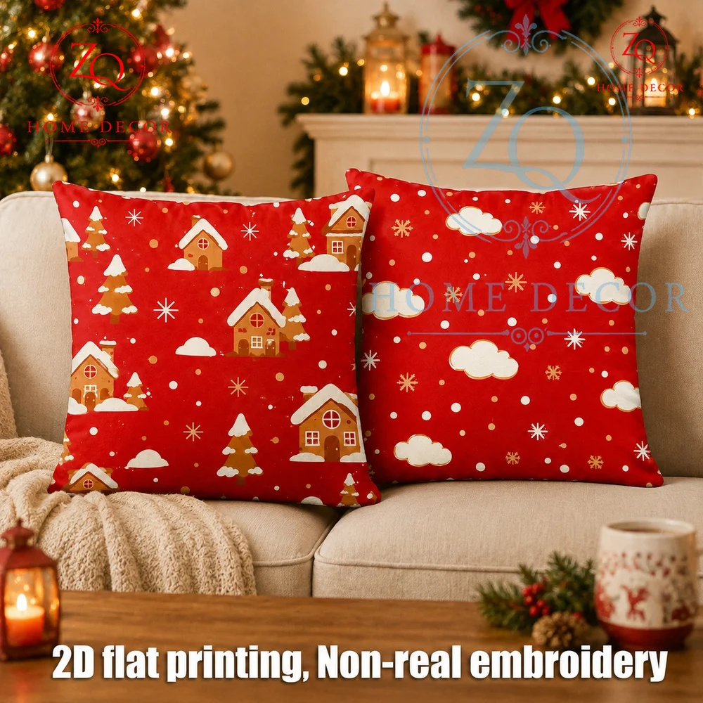 Cozy Christmas Gingerbread Throw Pillow Covers 2PCS 18x18 Inch Winter Holiday Red Farmhouse Cushion Cases for Sofa Couch Bed