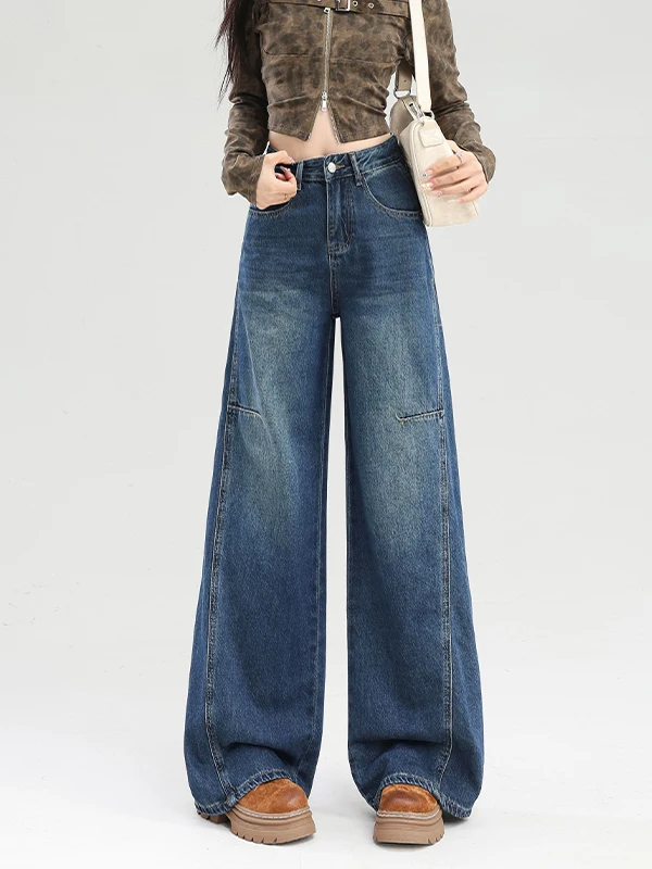High Waist Slimming Denim Jeans Women's plus Size Design Autumn 2026 Casual Wide Leg Pants Conceal Flattering Long Trousers