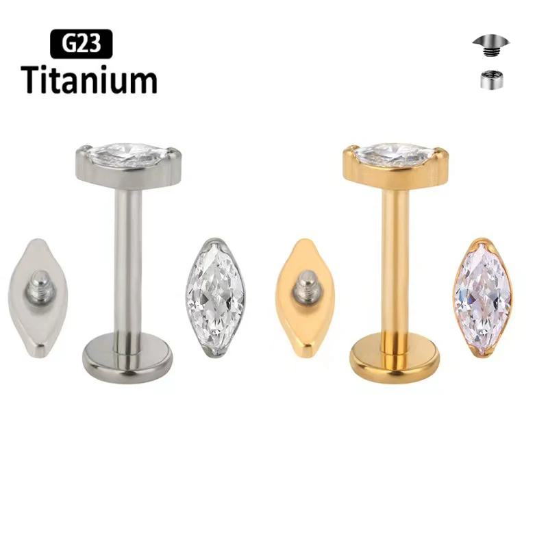 ATSM F136 Titanium Lip Jewelry Zircon Internal Thread  Labret Lip Ring Nail Ear Bone Cartilage Lobe Stud Helix Piercing Earrings