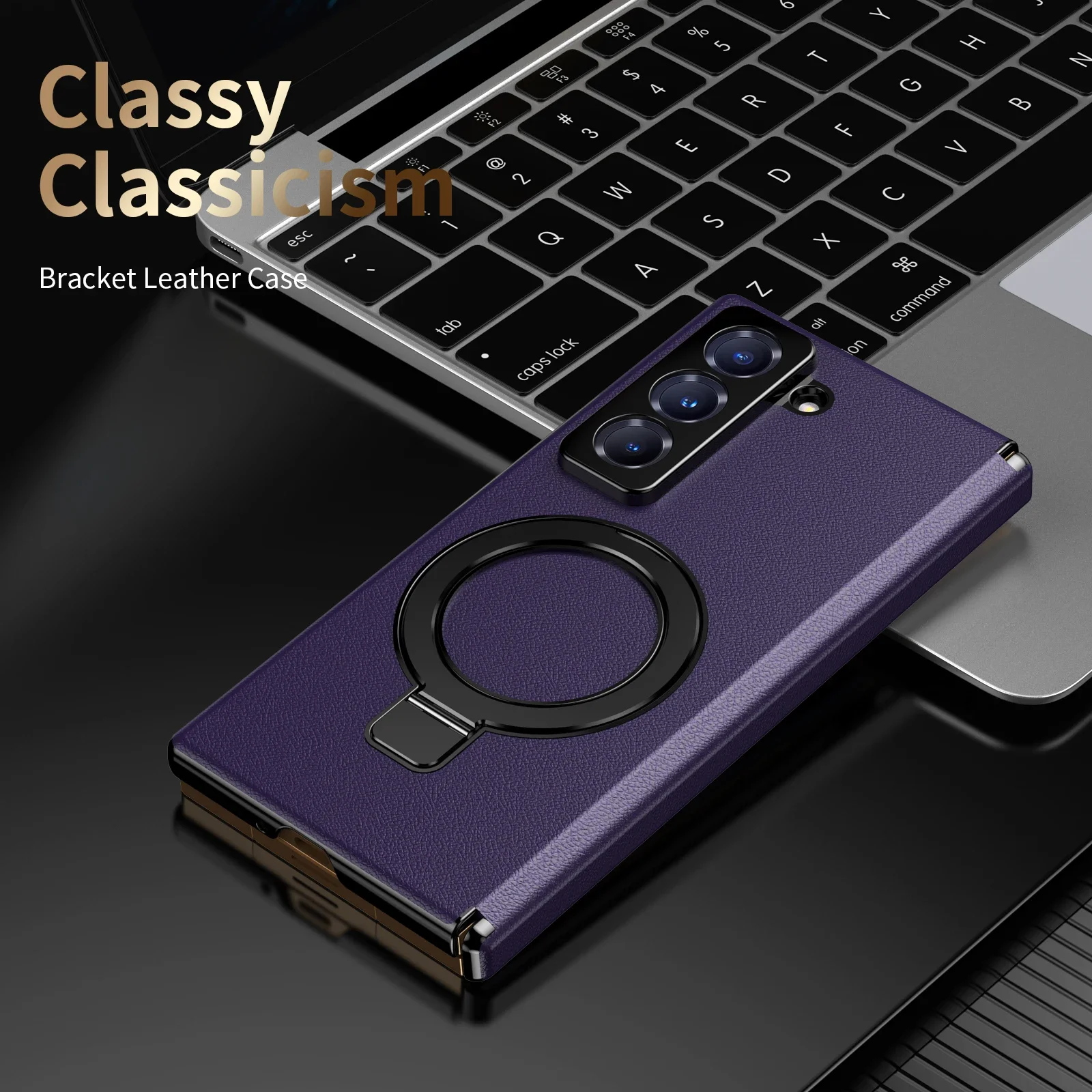 

Кожаный чехол с кронштейном-держателем для телефона Samsung Galaxy Fold 7, 6, 5, 4, магнитный противоударный простой защитный чехол на петлях