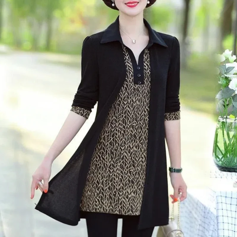 

Spring Autumn New Fashion POLO Collar Long Sleeve T-Shirts Women's Clothing Loose Buttons Mid-length Korean Simplicity Chic Tops