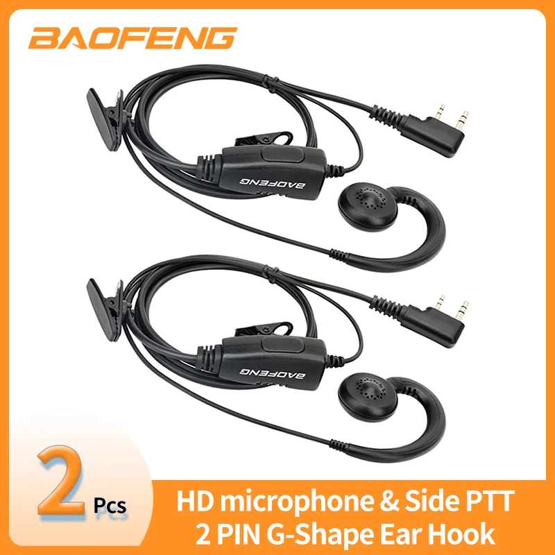 2 uds BAOFENG 2 pines en forma de G gancho para la oreja auricular PTT para Baofeng UV5R UVS9 UV-13 UV-17 UV-21 UV16 PRO PLUS Walkie Talkie