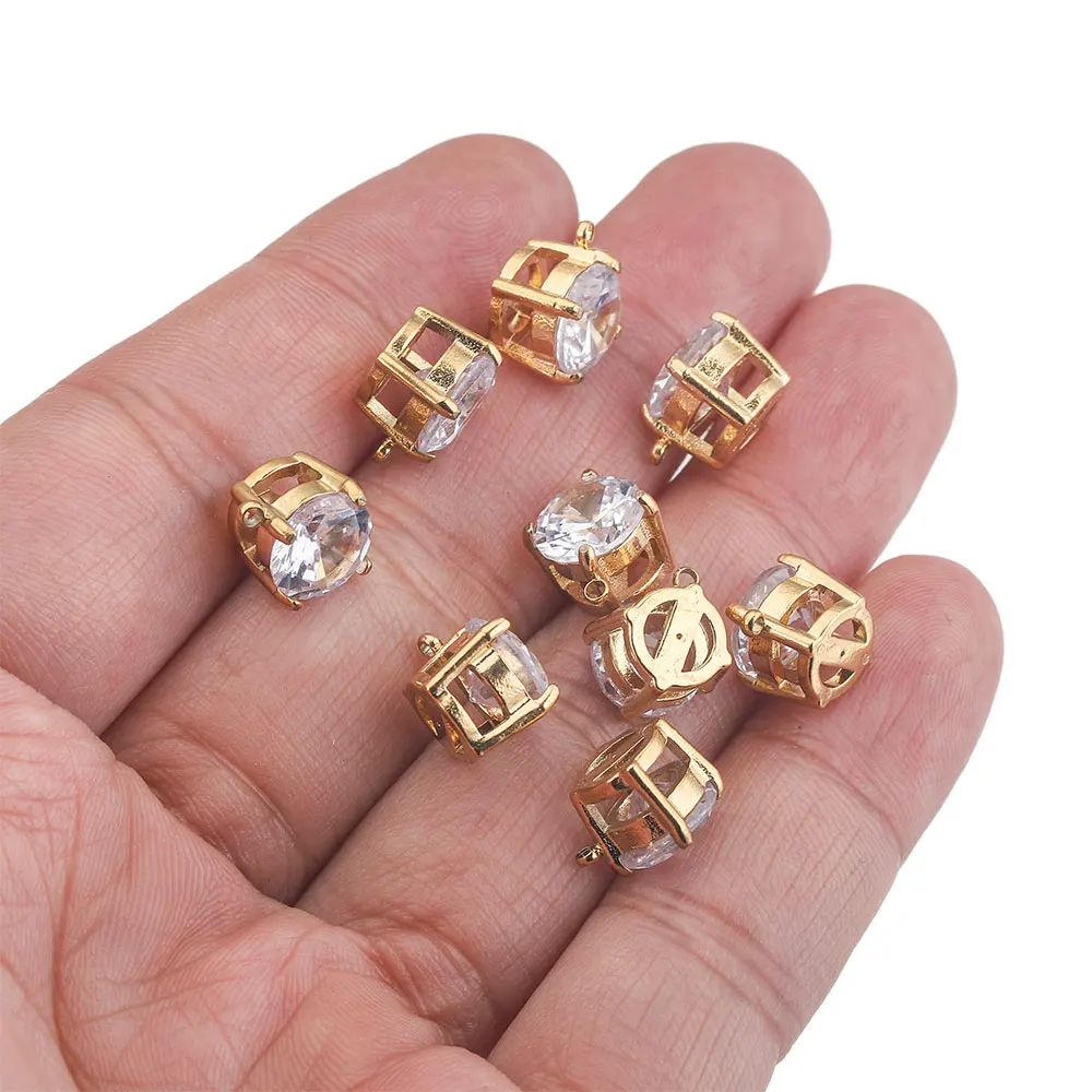 5pcs Stainless Steel Pvd Plated Gold 8mm AAA Insert Zircon Charm Pendant Base for DIY Jewelry Necklace Making Crafts Earrings