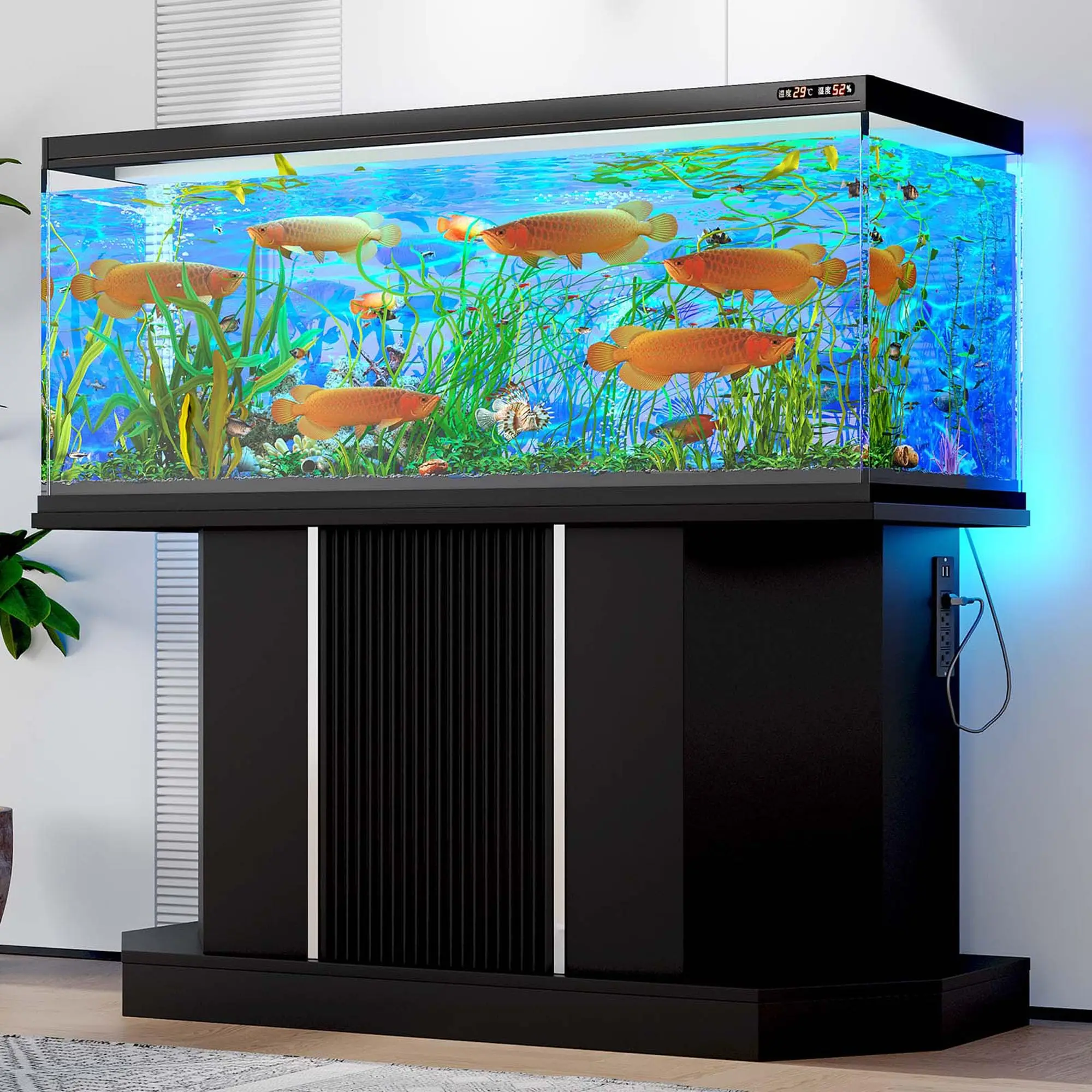 55-75 Gallon Fish Tank Stand with Charging Station (Black, 55-75)