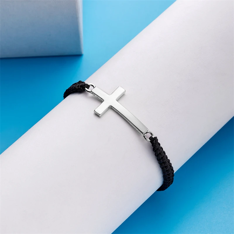 Bracelete de aço inoxidável trançado cruzado para homens e mulheres, pulseira de pulso ajustável, lembrança cristã, vermelho e preto, casal simples, hip hop
