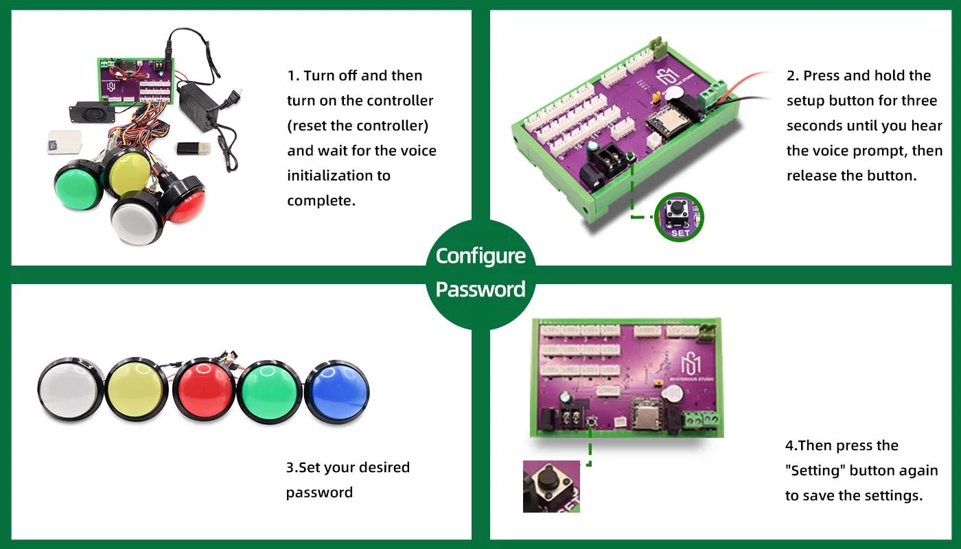 Mystery Studio Escape Room Requisiten Farbiger Knopfschalter mit Licht 5 Farben Dauermodus Drücken Sie den Knopf, um zu entriegeln – Detail 8