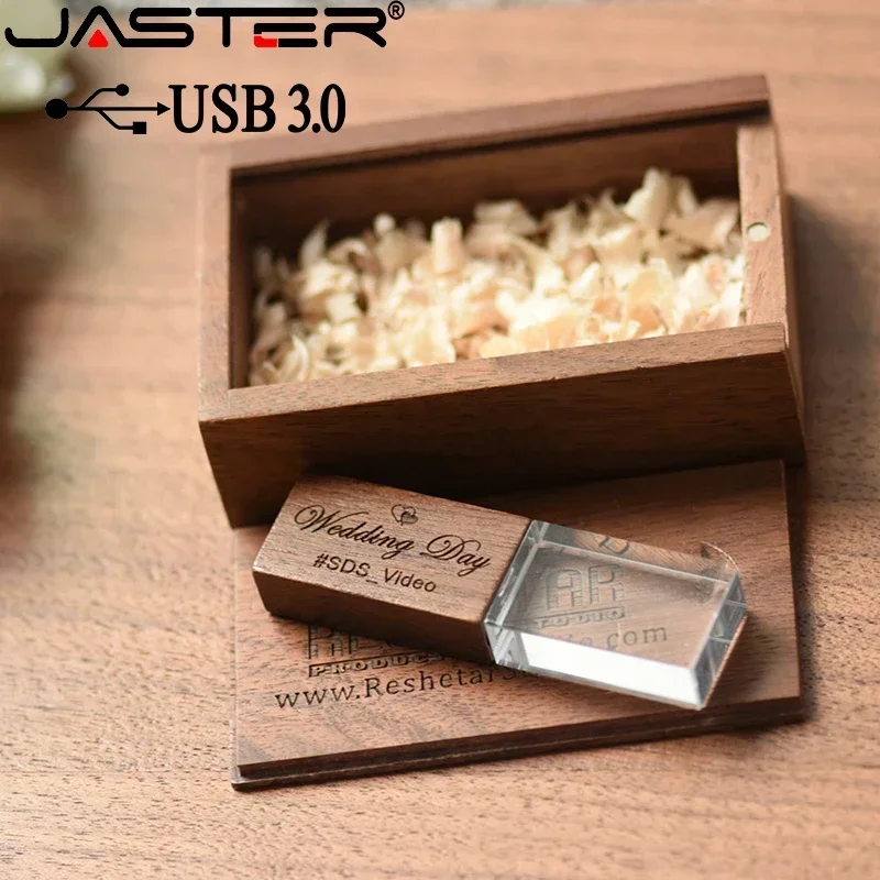 JASTER USB 3.0 High Speed Crystal Wooden128GB Wedding Gift Flash Drive 32GB Pen Drive Premium Gift 64GB USB Stick Memory Card