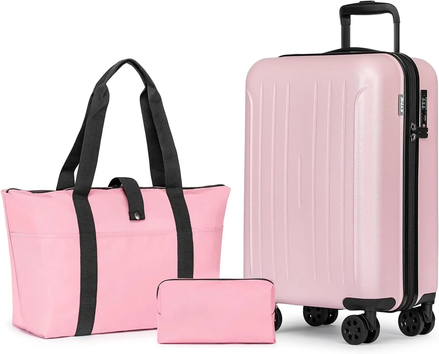 

3-Piece 20-Inch ABS+PC Hardshell Suitcase Set with Duffel Bag, Spinner Wheels, TSA Lock in Pink