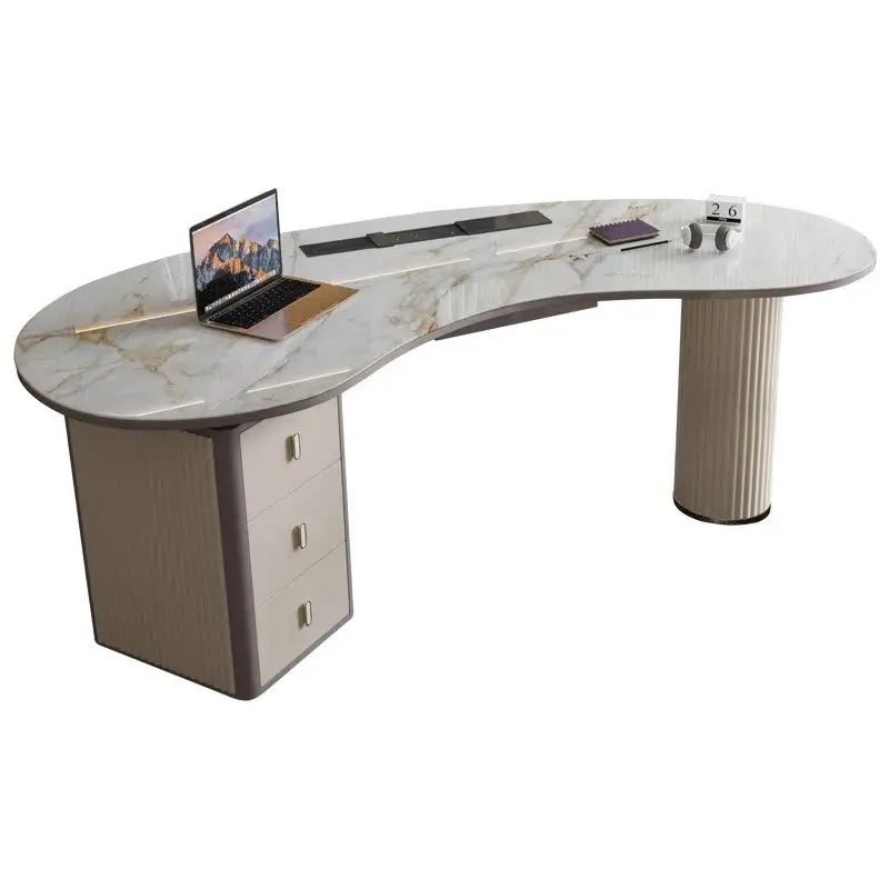 

Итальянский светлый роскошный домашний стол, комбинация офисного стола и стула из каменной плиты, простой современный письменный стол