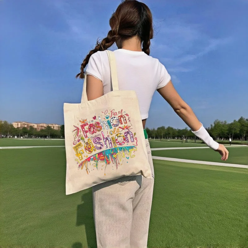 

1pc Double-sided Printed Fashion Graffiti Canvas Tote Bag Unisex Large Capacity Reusable Shopping Single Shoulder Casual Handbag