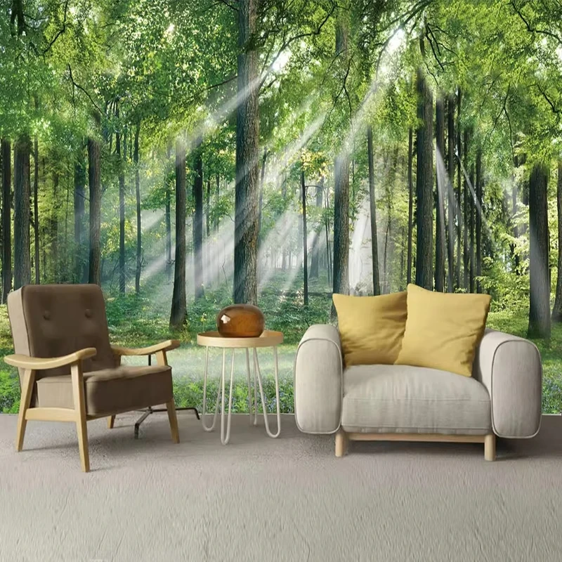 Customize any size wallpaper Sunny Green Forest wooden bridge Wall Painting living room Restaurant Wall Home Decor wallpaper