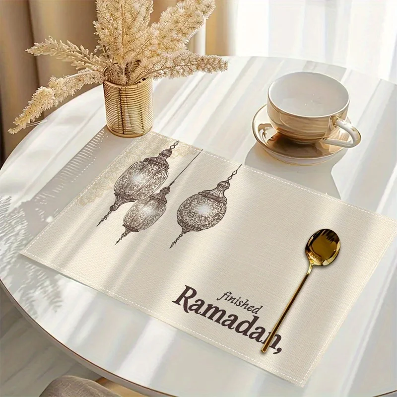 Elegant Ramadan Lanterns Placemats - Linen Table Mats with Intricate Line Art Design, Perfect for Dining