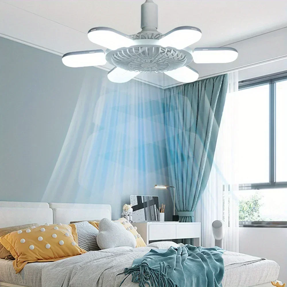 Modern Smart E27 Socket Ceiling Fan with Dimmable LED Light Chandelier Fan Bedroom Remote Control Ceiling Fan with Led Light