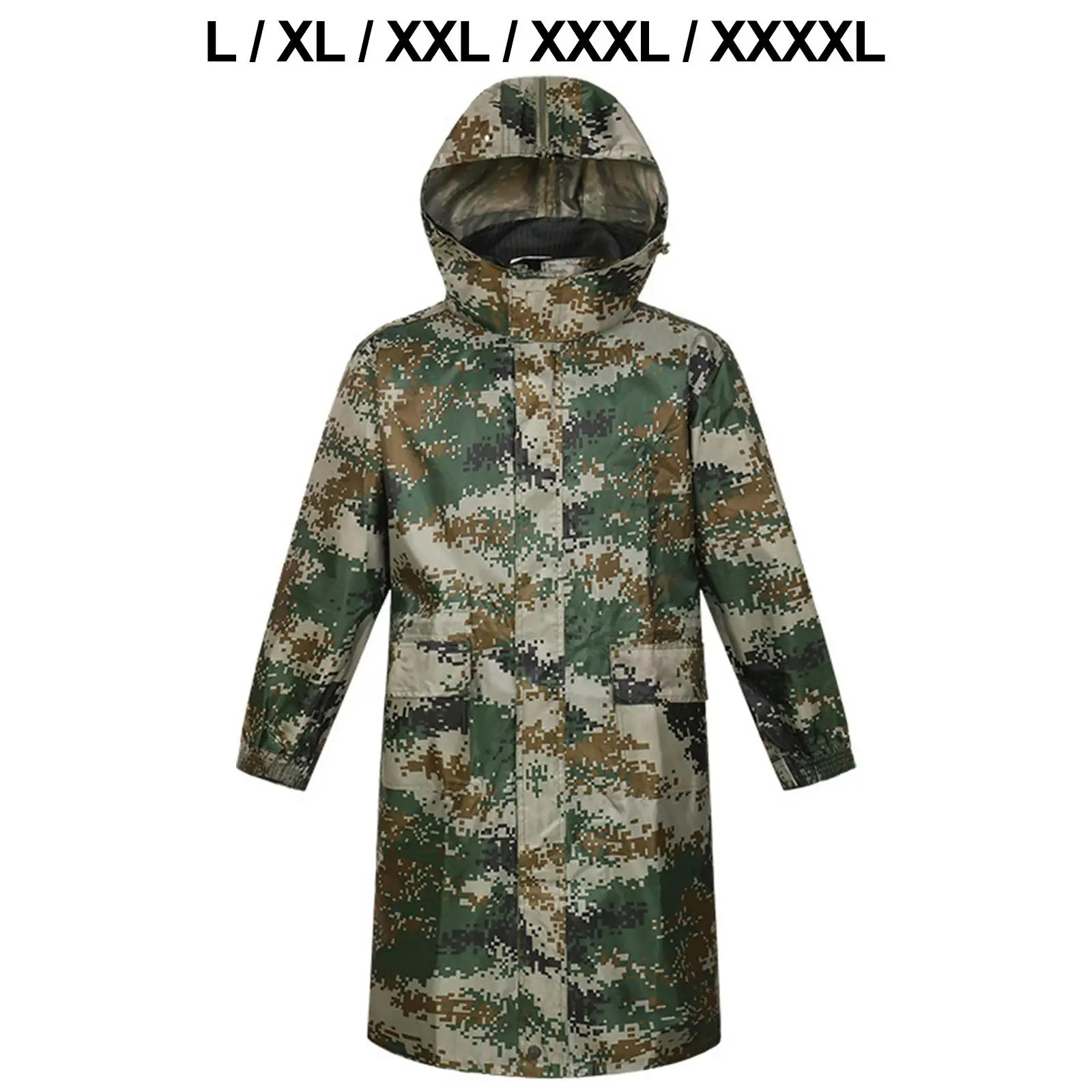 Long Rain Coat with Hood Waterproof Camouflage Windbreaker Jacket Rain Cape Rainwear for Men Adults Climbing Outdoor Emergency