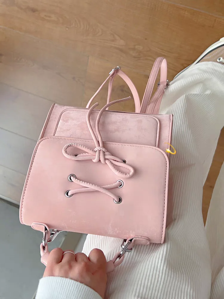 Preppy Style Korean Sweet Bow Backpack Women Fashion Cute Student Backpacks Versatile Casual Bags Travel