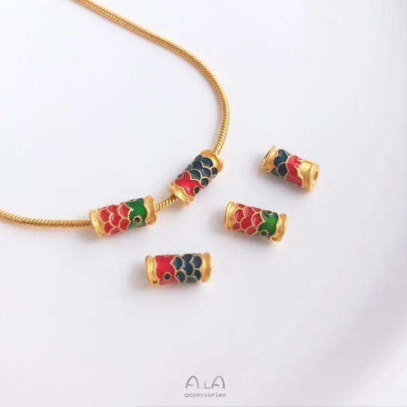Sand Gold Burnt Blue Koi Bucket Beads Colored Enamel Carp Passepartout DIY Handmade Bead Jewelry String Decoration