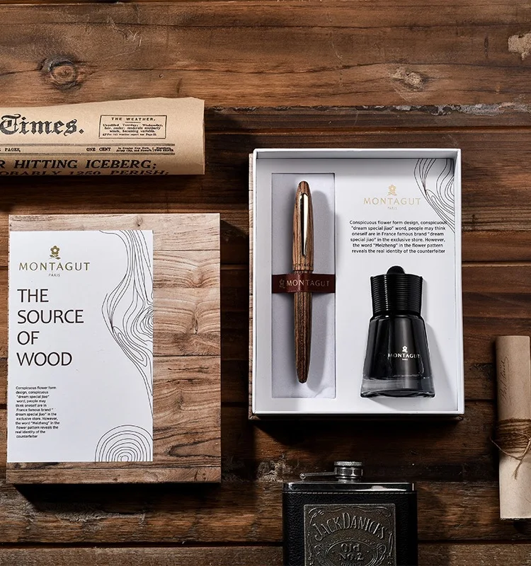 ปากกา Montagut ระดับไฮเอนด์ ทำจากไม้เนื้อแข็ง สไตล์เรโทร สำหรับเขียนพู่กัน หัวปากกาอิริเดียม ฝาปิดแบบเกลียว ปากกาหมึกซึม อุปกรณ์การเรียน อุปกรณ์สำนักงาน