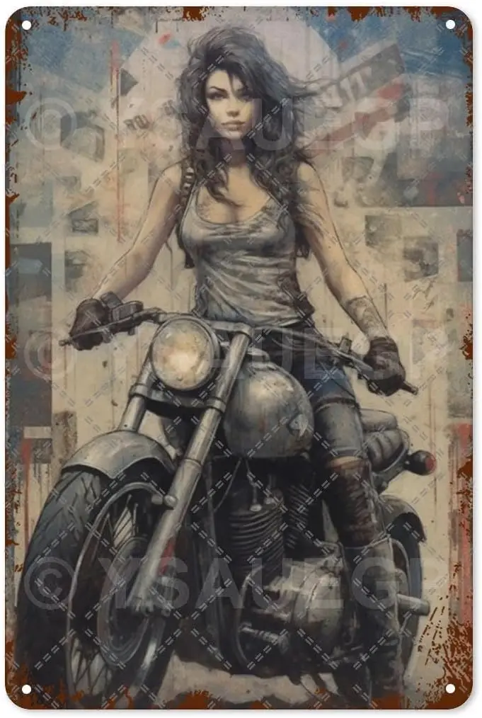 1p,Punk Motorcycle Pin-up Girl Tin Sign -  Inch - Retro Tin Sign Metal Wall Decor Poster Vintage Tinplate Sign for Home Bar Gara