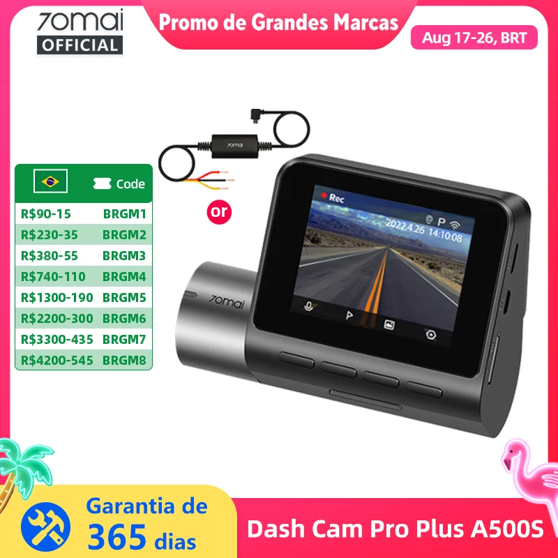70mai a500s gravador carro dvr câmera frontal a500s 1944p visão noturna 70mai dash cam pro plus embutido gps wifi suporte câmera traseira