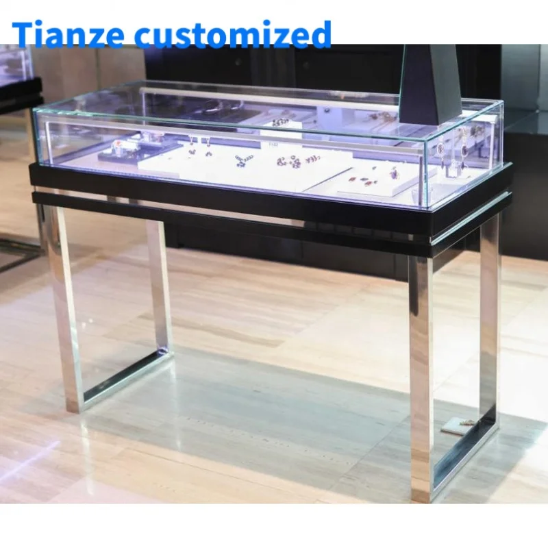 

(Customized) fashionable jewelry display counter retail locable jewelry showcase furniture with LED lighting