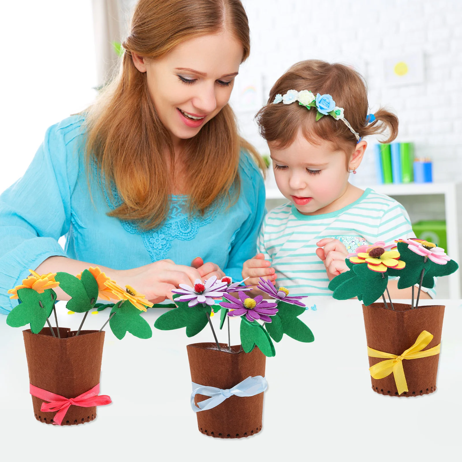 

6Pcs DIY Non-Woven Flowerpot Craft Material for Children Decoration Handmade Flowerpot Making Kit Preschool