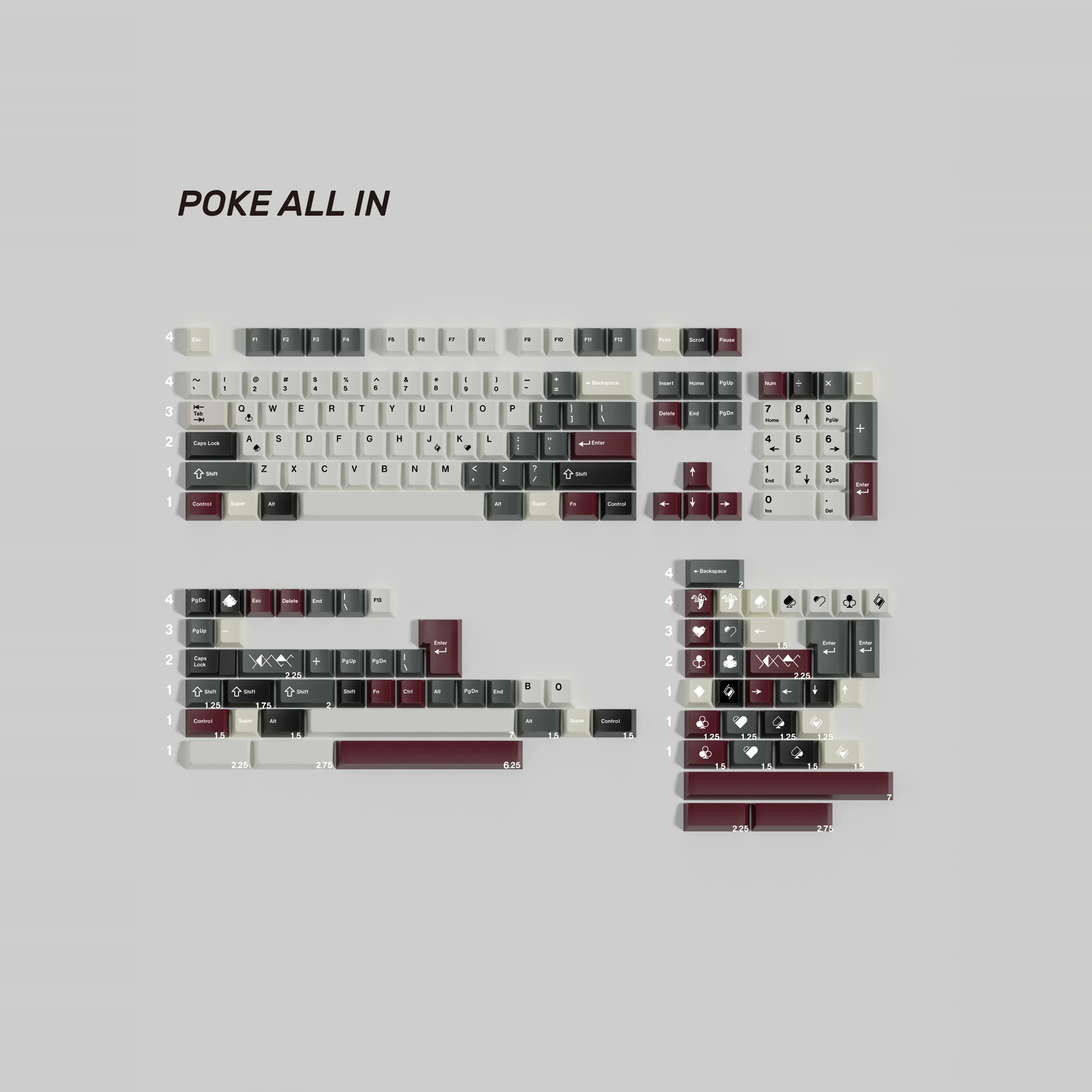 

Poker five-sided sublimation customized PBT full set of keycaps including 7U compatible ALICE