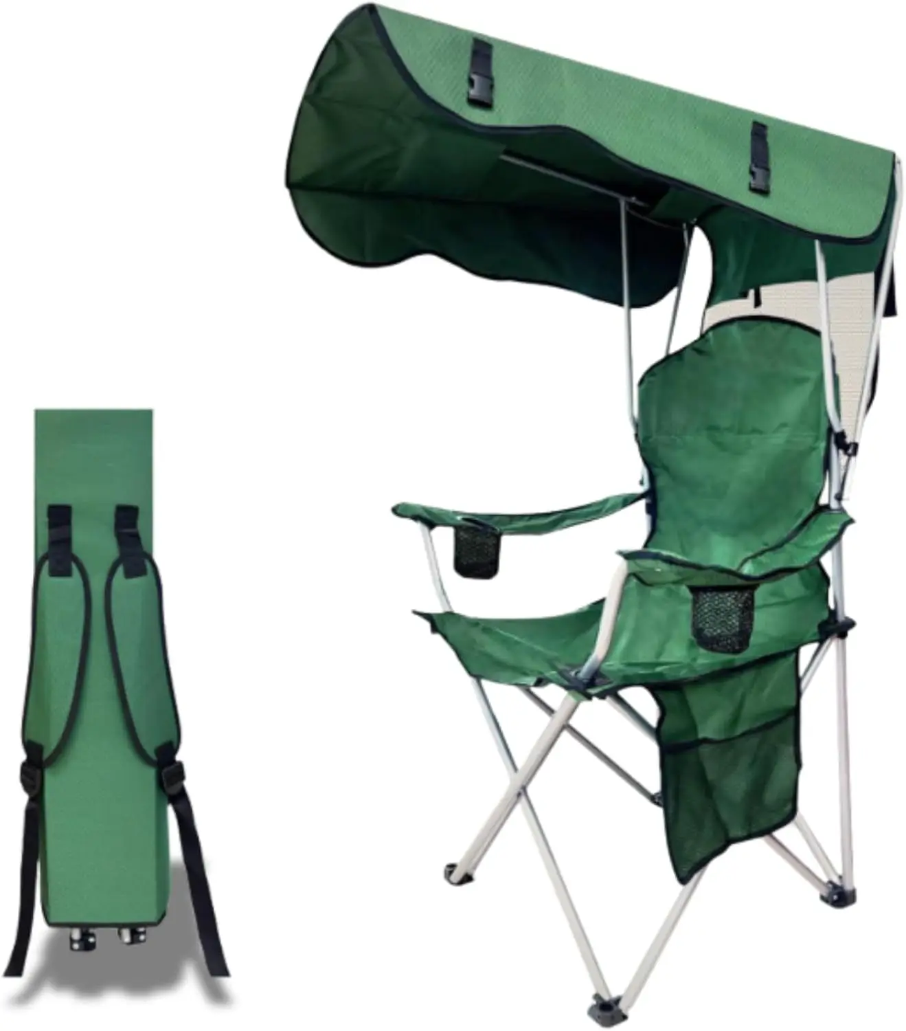 

Portable Camping Chair with Canopy & Cup Holder - Folding Lounge Chair for Camping, Fishing, Beach - Supports 330 Lbs (Green)