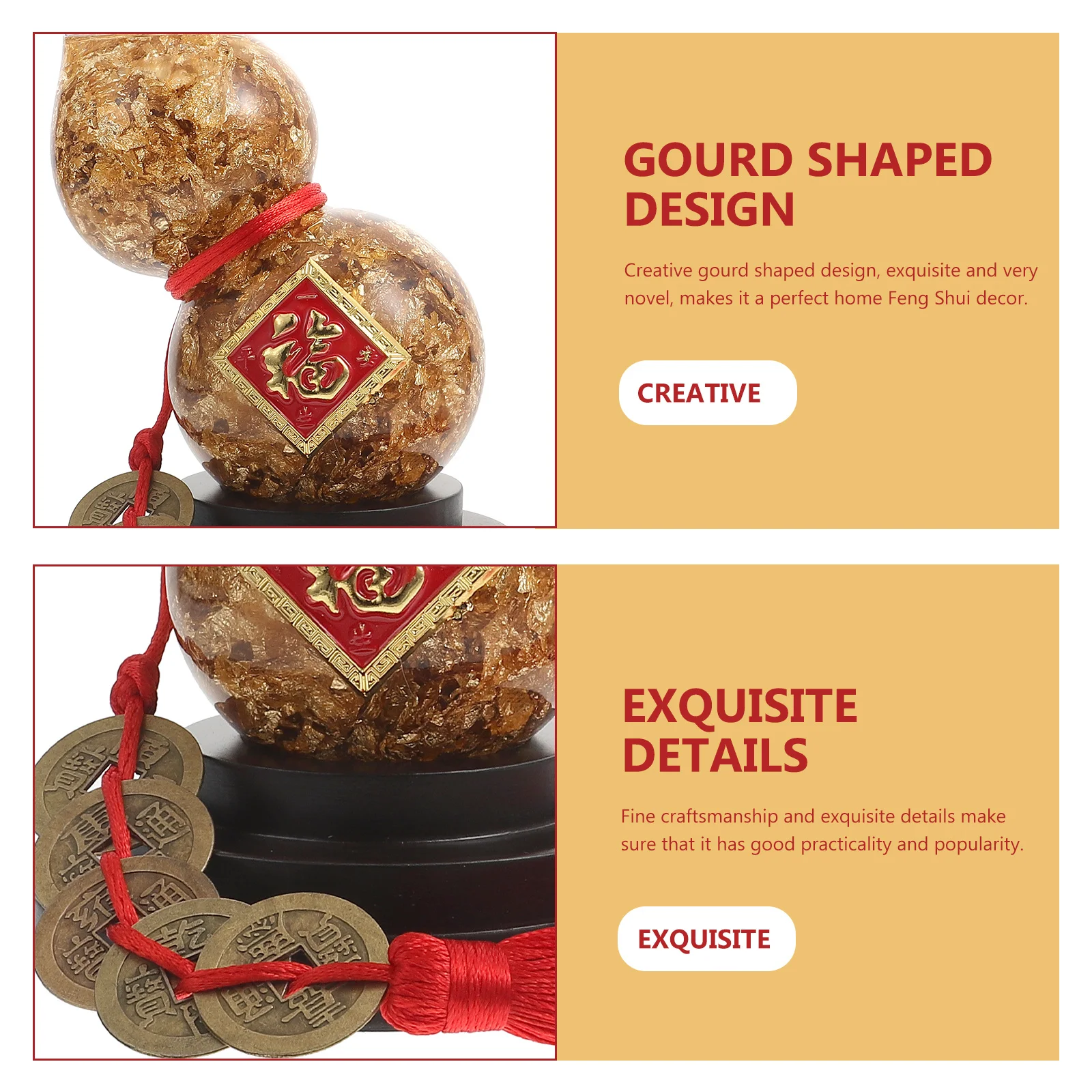 

1Set Feng Shui Gourd Desktop Ornament Creative Treasure Adornment Household Decor Wealth Prosperity Tabletop Decor