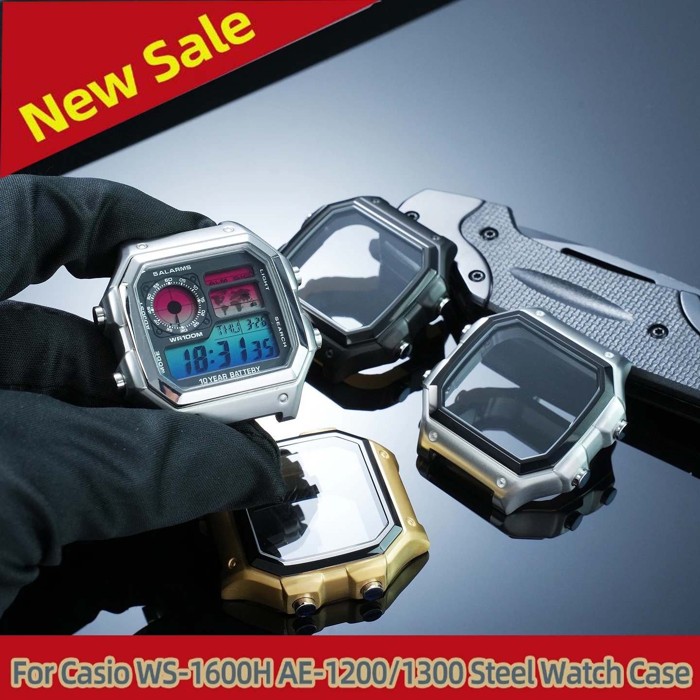 

For Casio WS-1600H AE1200 AE1300 Stainless Steel Watch Case AE-1200WH WS1600 Metal Watch Band Watch Mod Kit Inner Screen Film