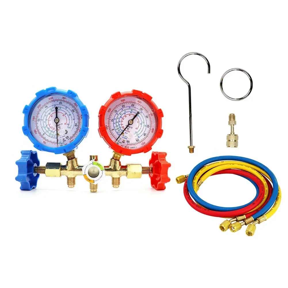 R410A R22 R134A R404A Car Air Conditioner Pressure Gauge Set Shock Resistant Pressure Gauge Adapter Supplement Kit Tool