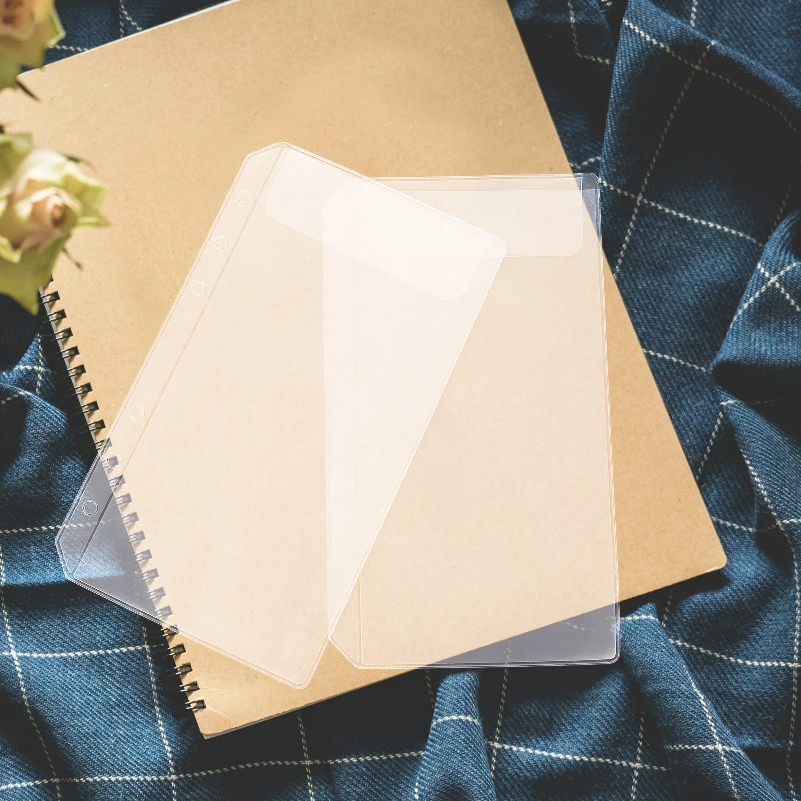 

10pcs A5 Binder Envelope Transparent Bill Organizer Double Holes Pvc Storage Pouch For Office School Business Document Filing