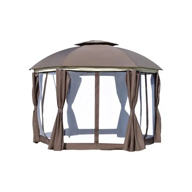 

144x144 Inch Round Outdoor Gazebo Canopy Shelter with Double Roof, Netting Sidewalls, Curtains, and Zippered Doors