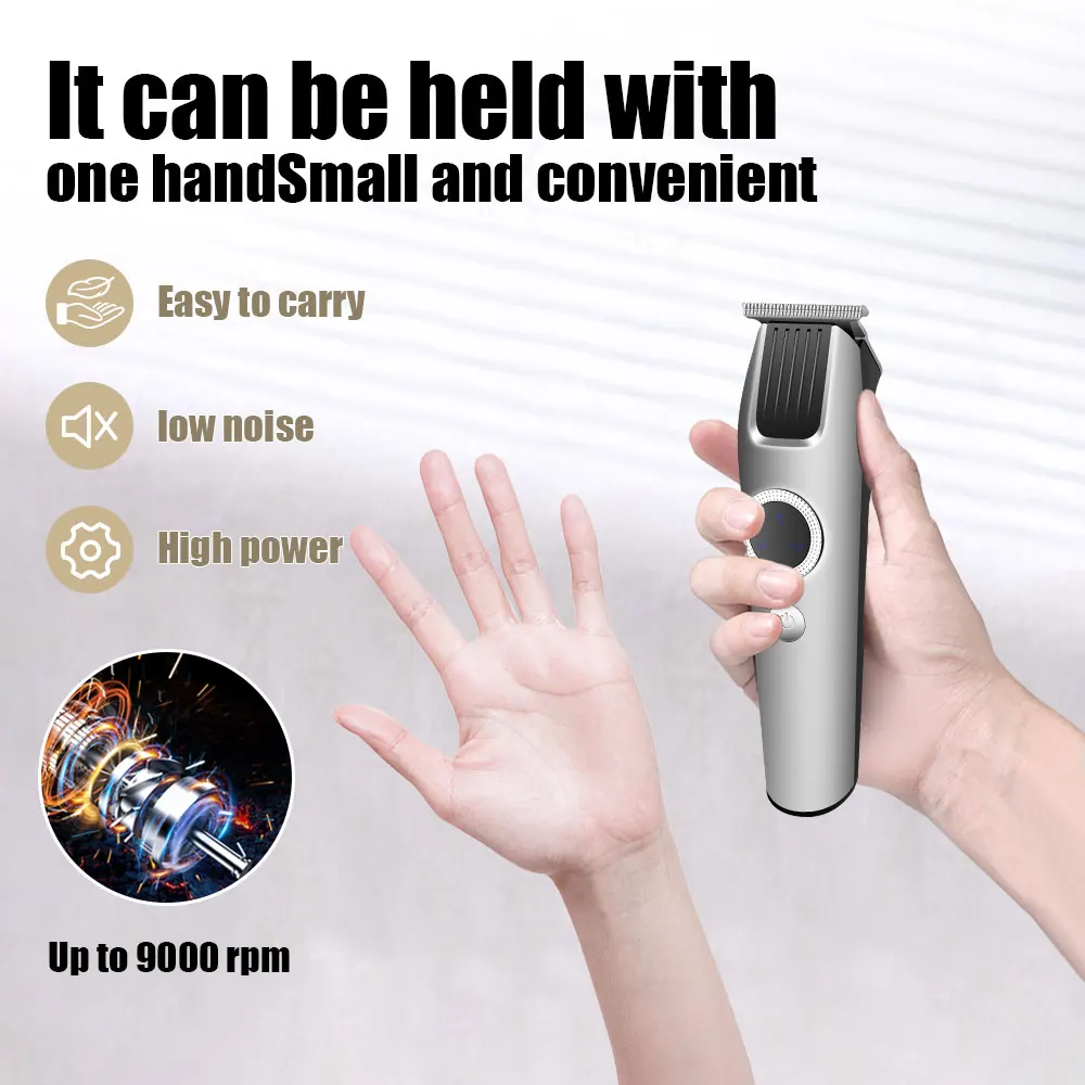 HIENA Silver Hair Clipper Professional Hair Clipper Oil Head Carving Clipper for Men's Silent Large Display Screen hair cutting