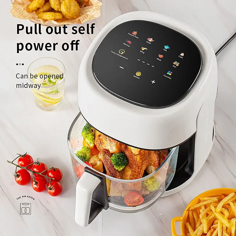 4.5L Smart Electric Air Fryers Oil-free Automatic Household Kitchen 360°Baking Convection Oven Deep Fryer Visible Window EU 220V