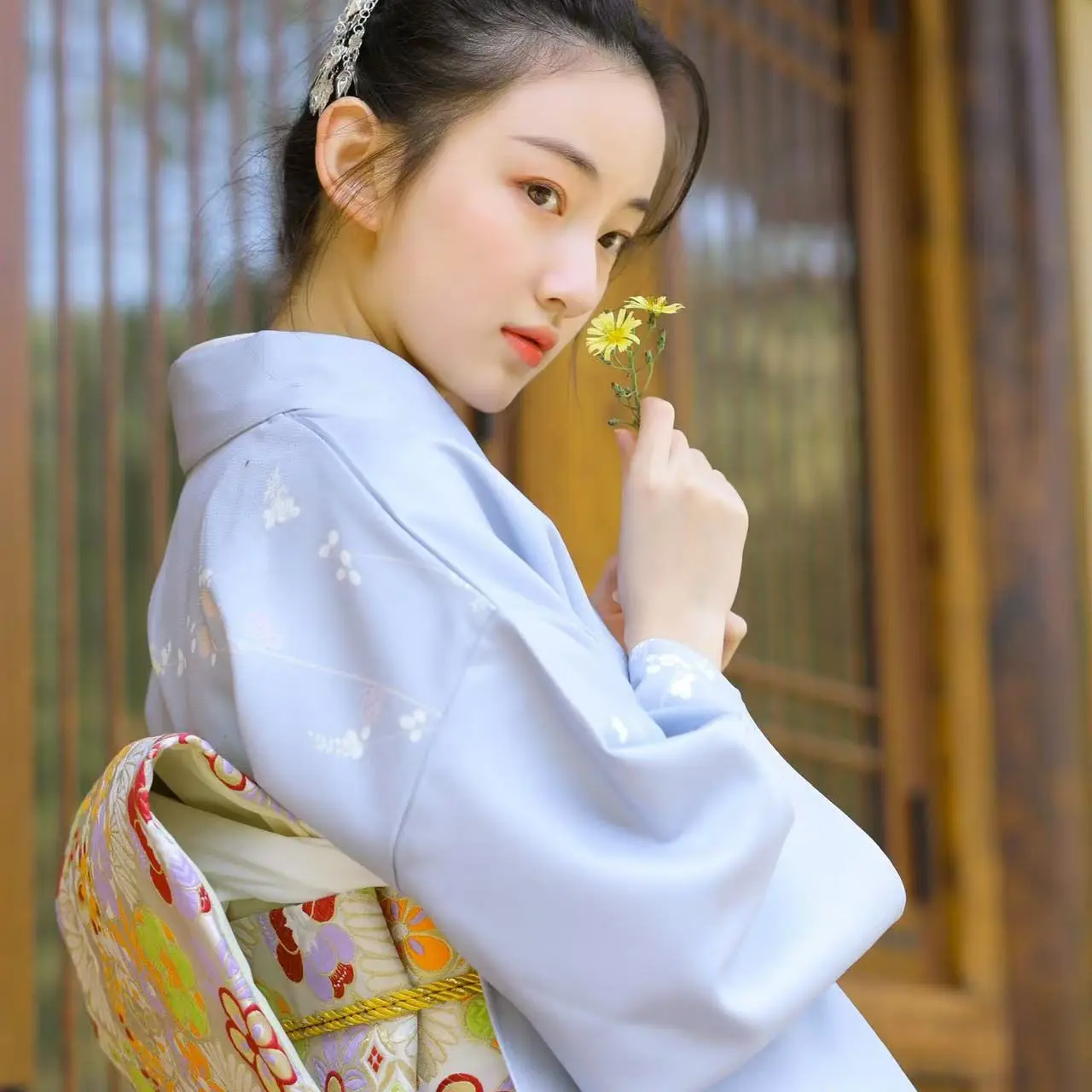 Japanese Style Dress Modern Yukata Inspired Kimono with Belt, Year Round Wear