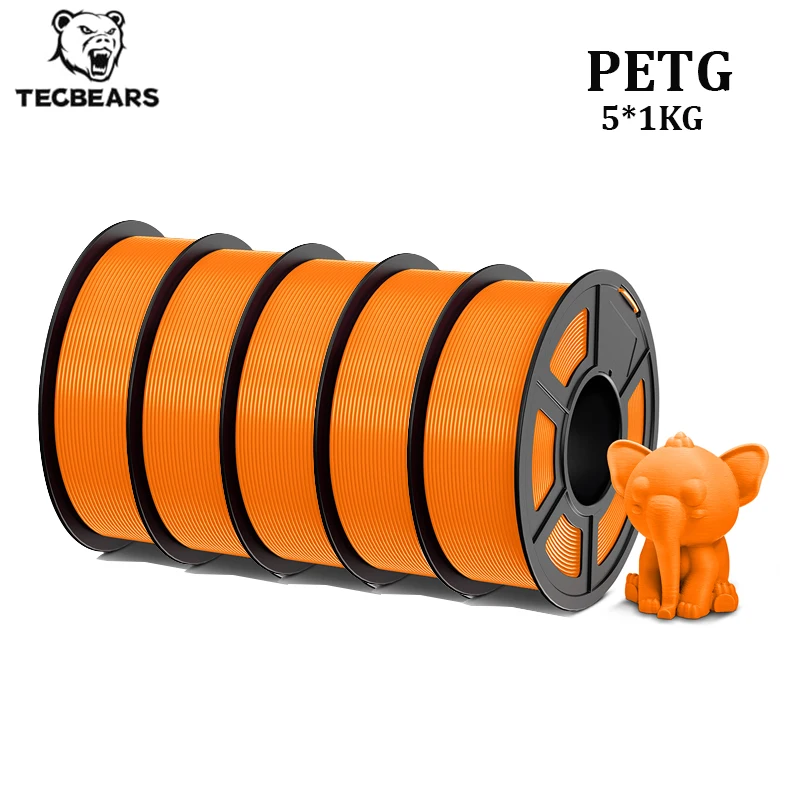 

TECBEARS 5 рулонов PETG-филамента для 3D-принтеров, 1,75 мм ±0,02 мм, аккуратная намотка, разноцветный, высокая прочность, подходит для большинства FDM 3D-принтеров (США, Великобритания, Австралия)