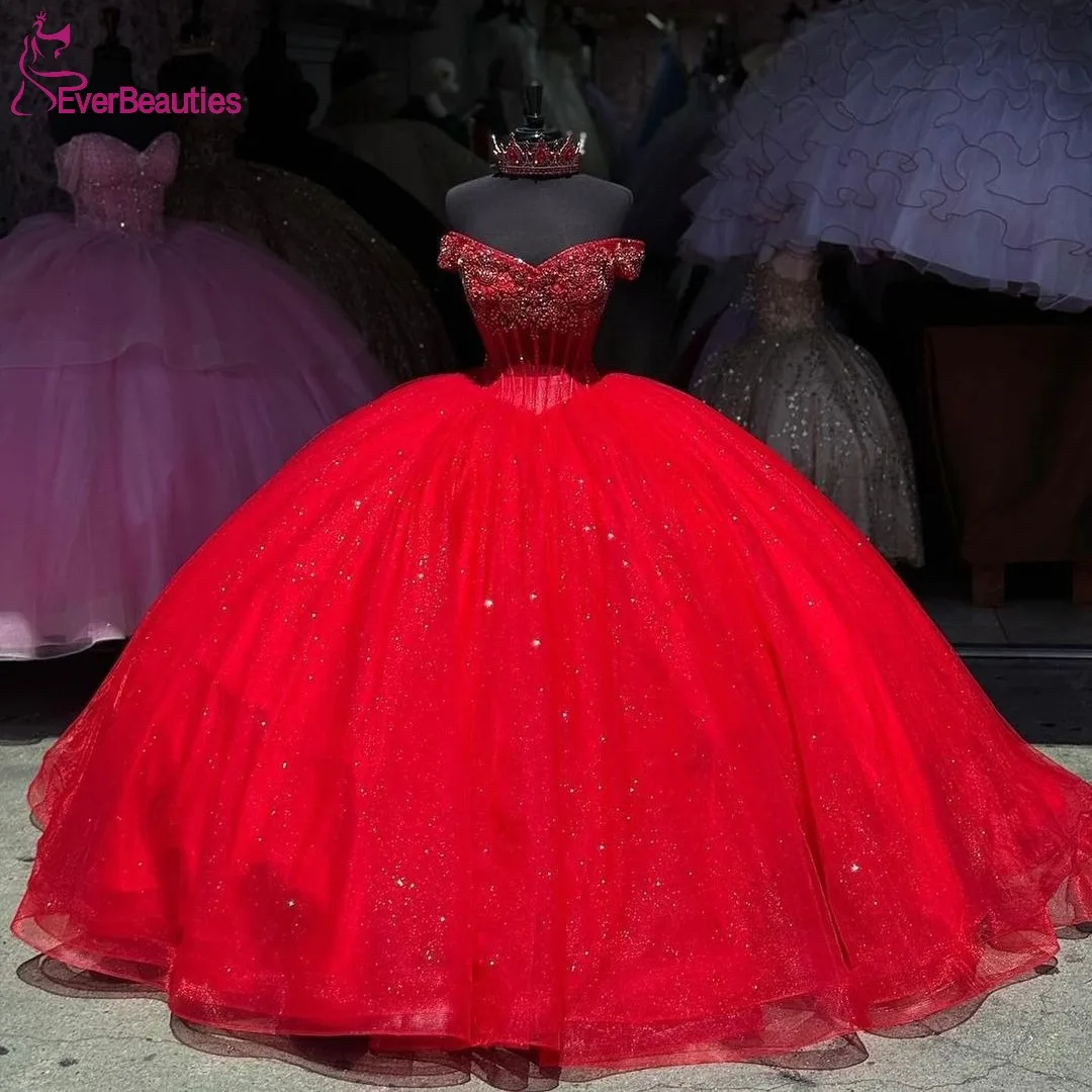 Ball Gown Quinceanera Dress for Juniors Party Dresses Vestidos De 15 Quinceañera Glittery Tulle Lace Beaded Sweet 15 Prom Dress