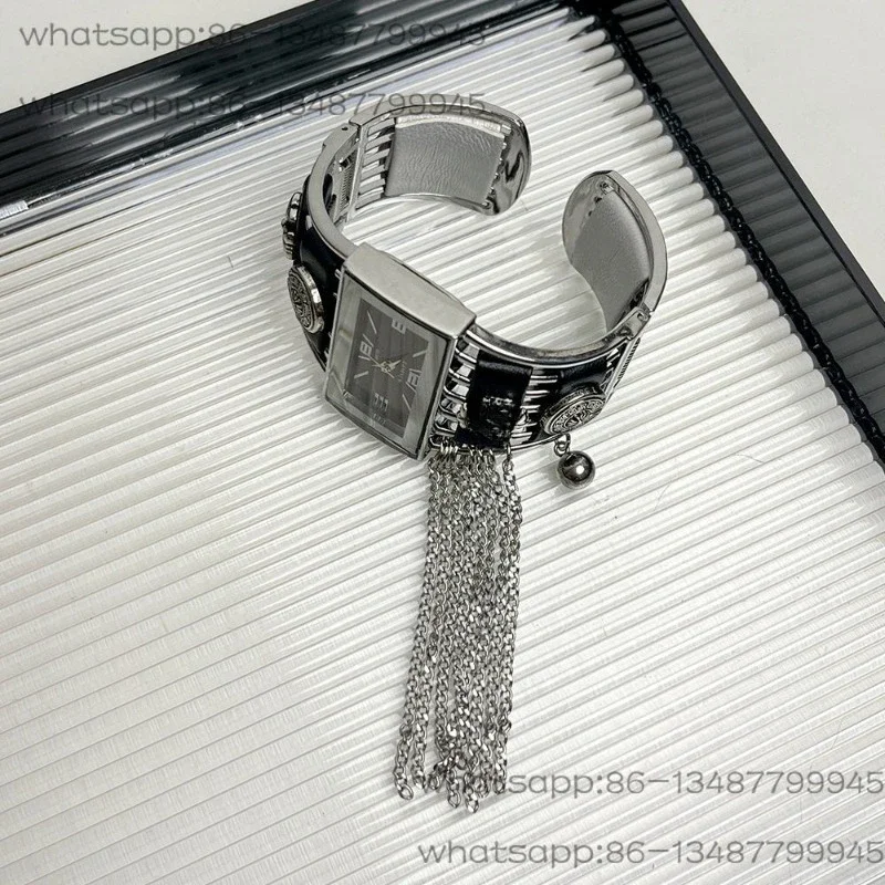 Fashion Wide Leather Patchwork Cross Clock Fringe Bracelet Ins Cool Wind High-end Sense Bracelet Bracelet for Women
