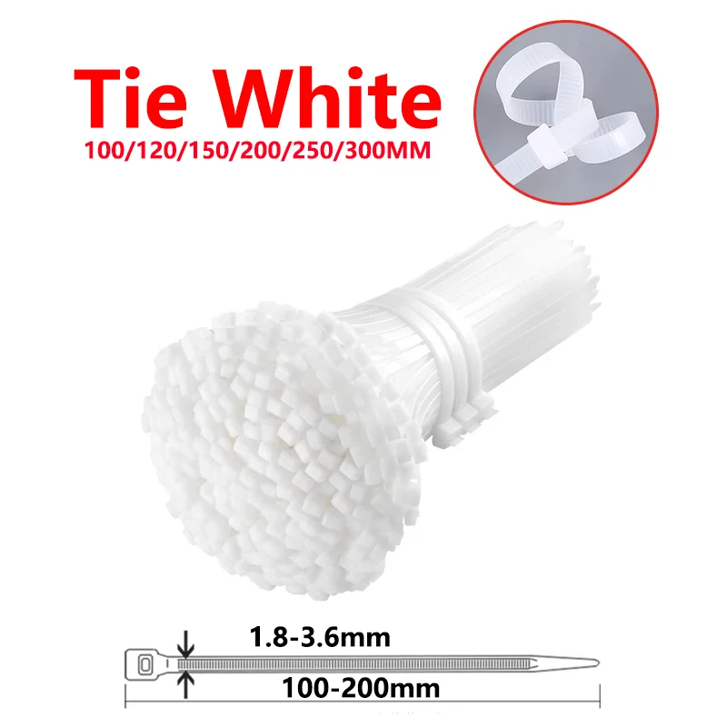 

250/1000PCS Self-locking Plastic Nylon Tie White 3*100 3*150 4*200 Cable Tie Fastening Ring Zip Wraps Strap Nylon Cable Tie Set