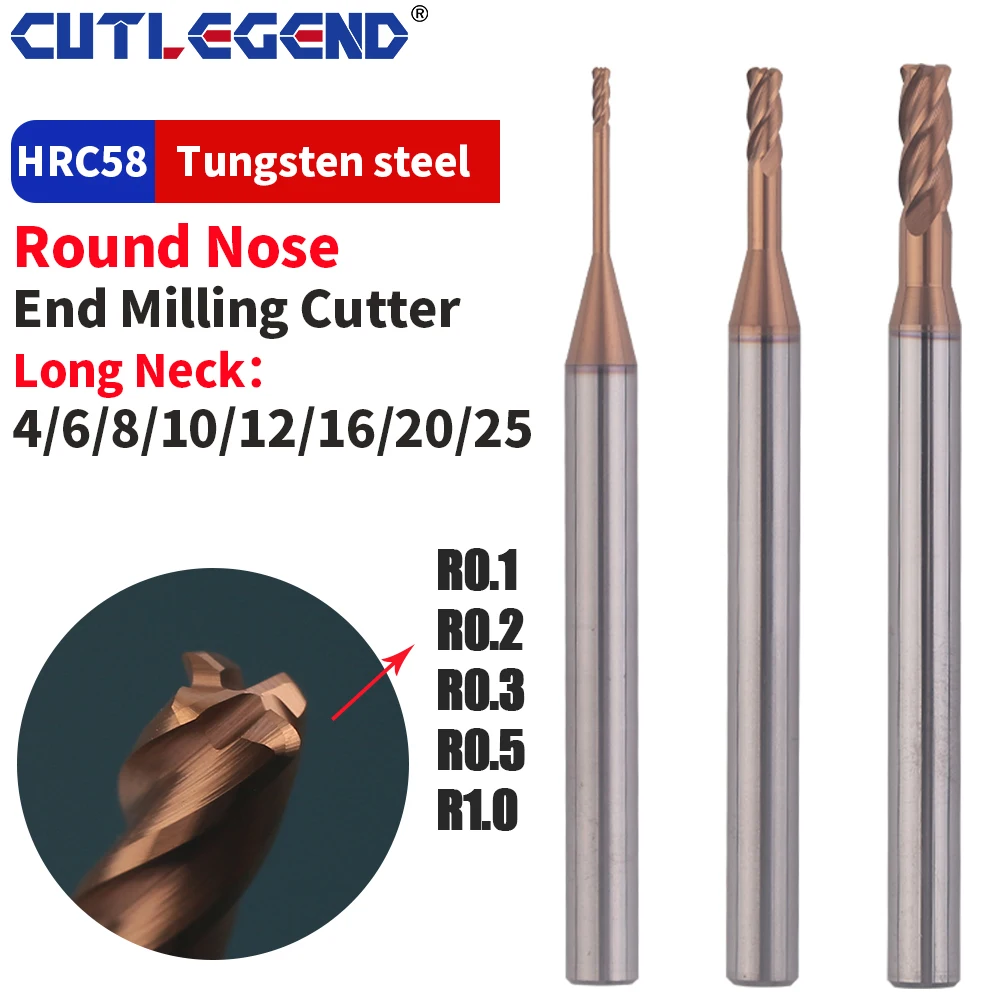 

1mm 1.5mm 2mm 3mm R0.1 R0.2 R0.3 R0.5 Long Neck Corner Radius End Mill CNC R Bullnose Cutter Tungsten Carbide Steel Metal Router