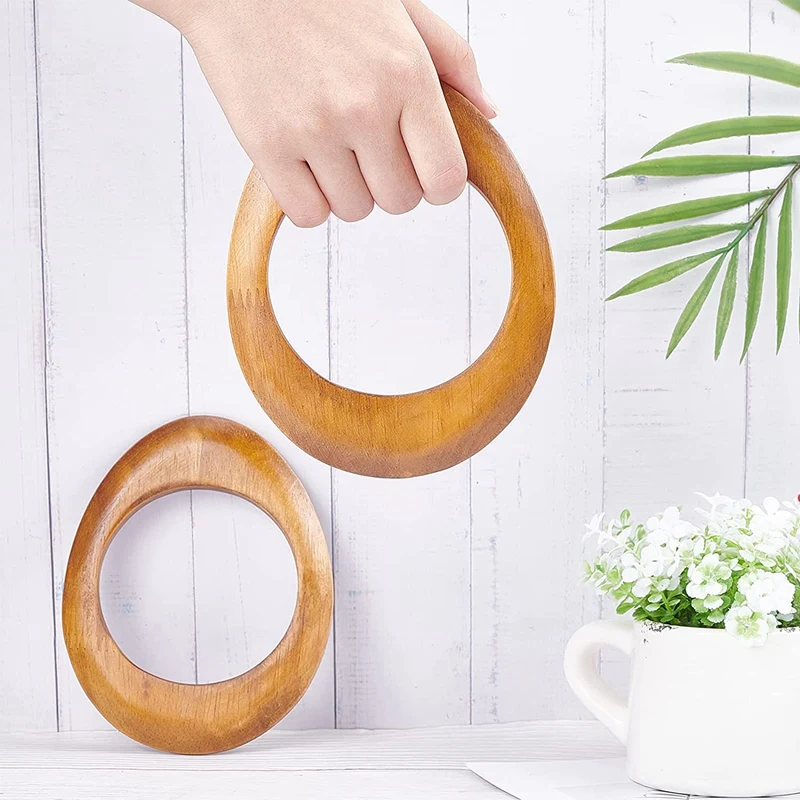 Wooden Retro Purse Bag Handles Natural Wood DIY Handmade Macrame Bag Oval Shaped Handle Replacement For Purse Bag