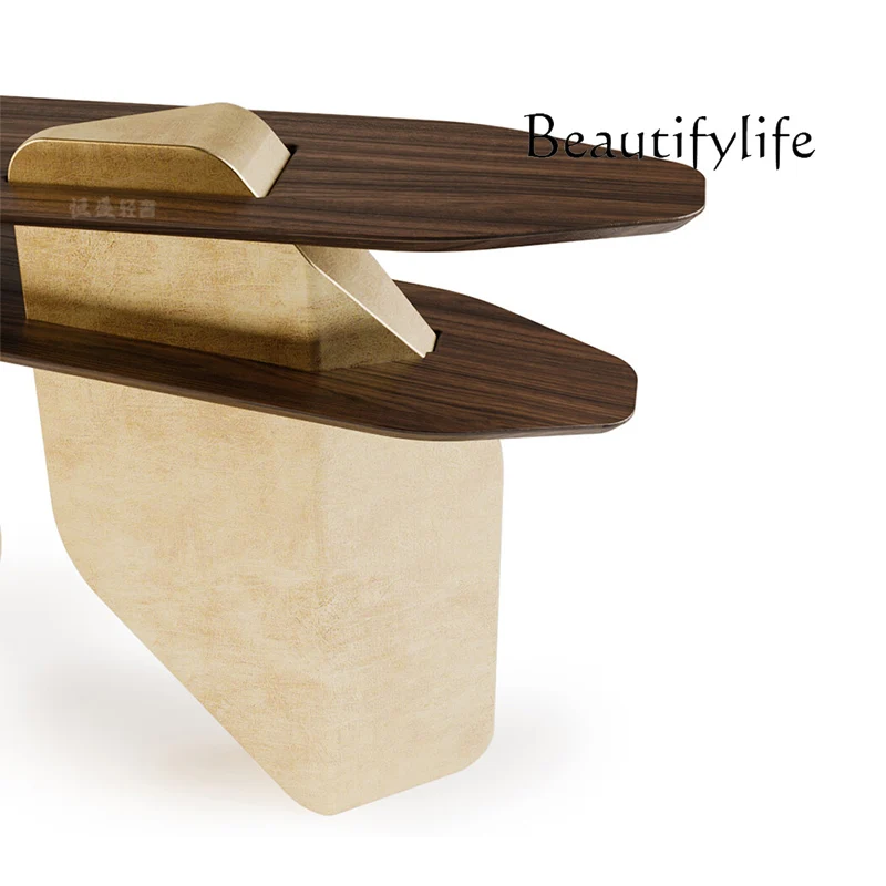 Italian light luxury entrance platform gold foil black walnut solid wood living room wall corridor decoration modern home