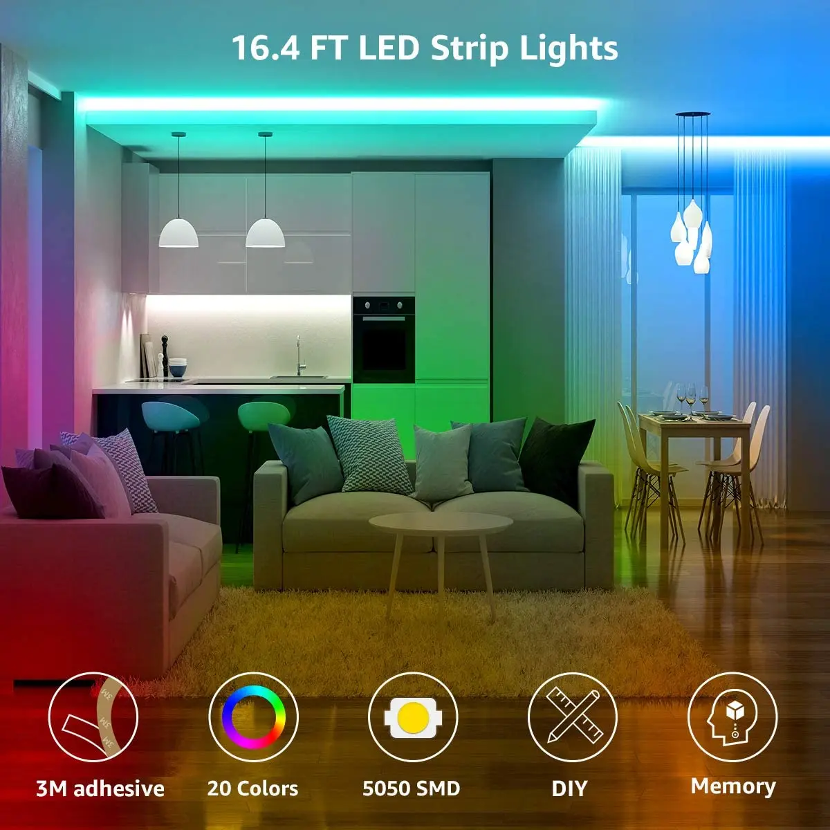 20M-5M Tuya Wifi LED Strip 12V Współpracuje z Alexa Google Assistant Bluetooth Control RGB 5050 Taśma Wstążka Neon Światło do pokoju