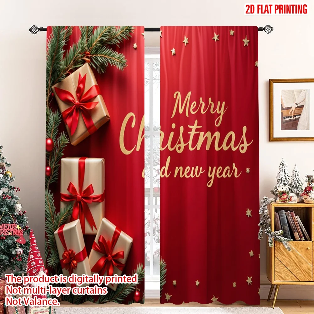 

2pcs 2D flat printing Christmas Drapes Merry Christmas Gifts 100% Polyester Without Electricity 0 Perfect for Outdoor and Home