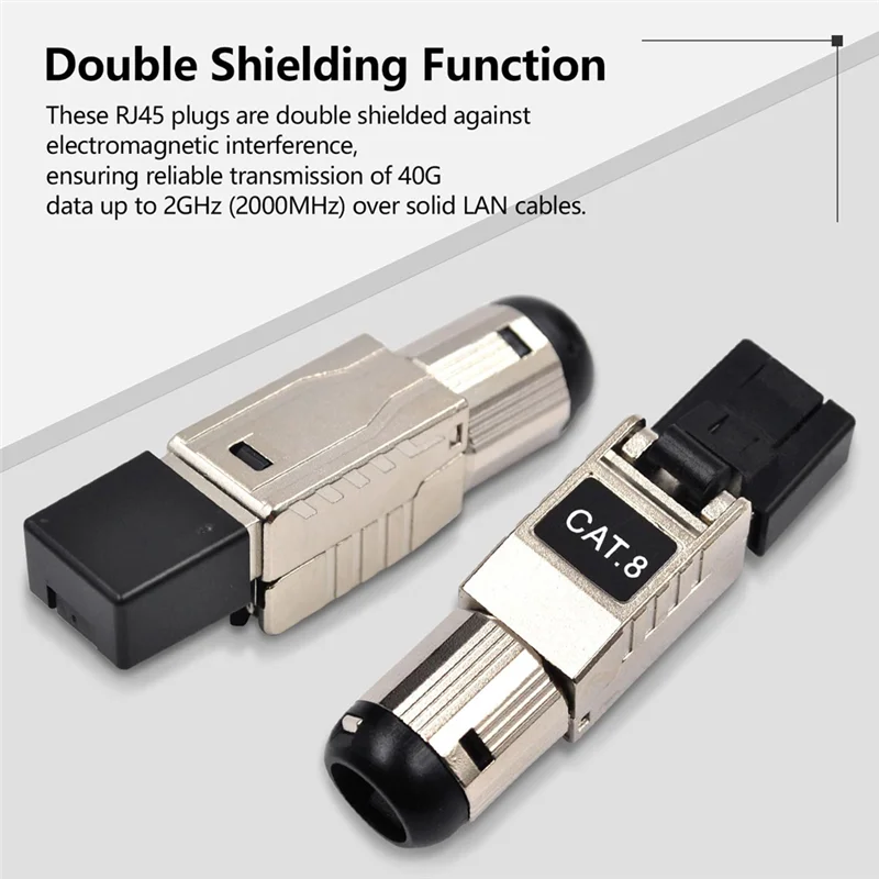 絶妙なRJ45コネクタ、工具不要のCat8、Cat8フィールド終端プラグ、シールド付きモジュラープラグ、2000Mhz、2Ghz、40G、22AWG-24AWG対応