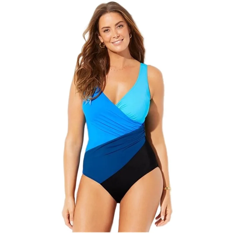 

New Women's Fat One-piece Swimsuit, Color Blocked Cross Gradient Bikini, Plus Size Bikini Swimsuit women