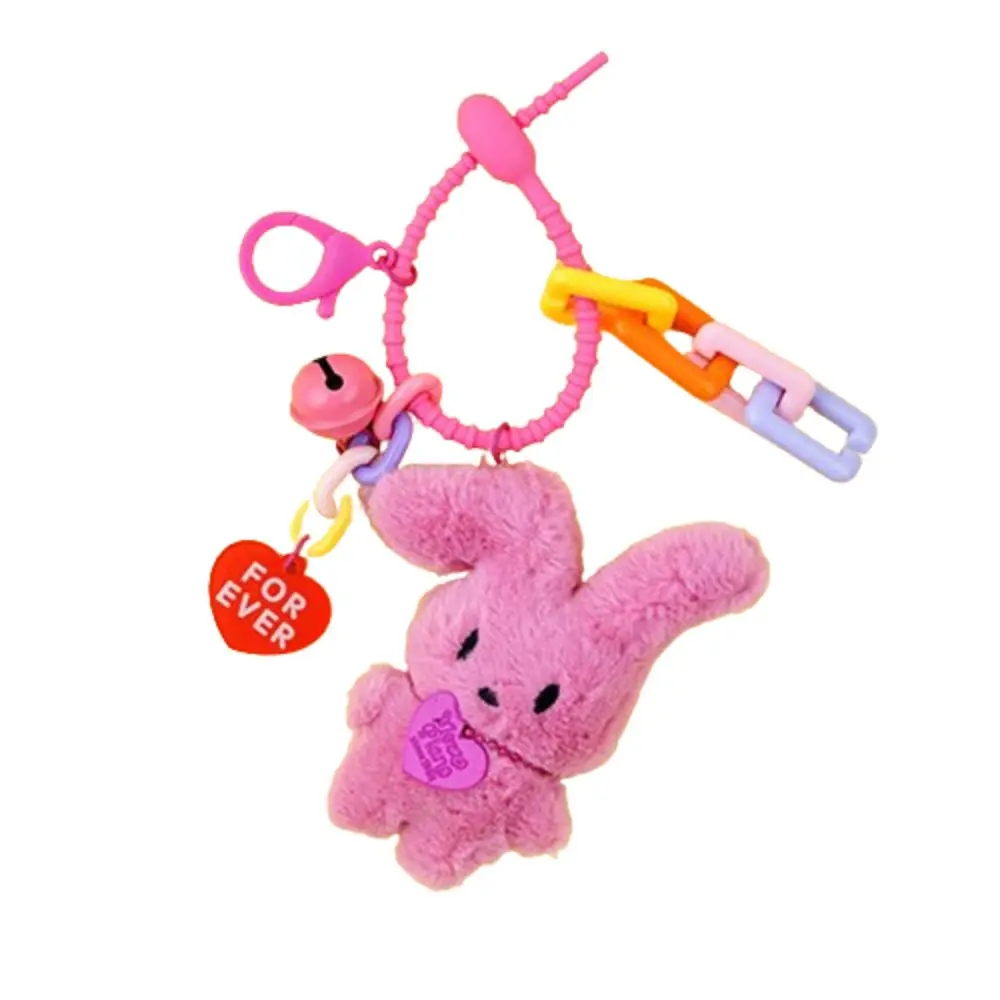 PP Cotton Plush Rabbit Keychain Squinting Fluffy Bunny Stuffed Toys Pendant Collection Ins Bunny Heart Keyring