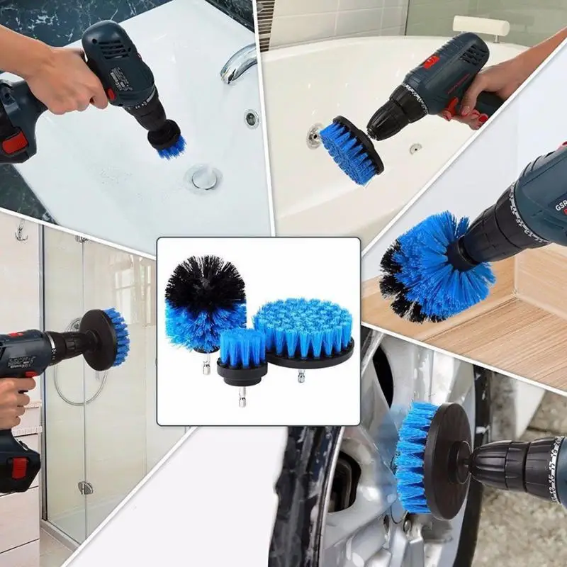 Round Plastic Brush Attachment Set, Auto Pneus Broca De Limpeza, Polidor, Escovas com Extensor, 2, 3.5, 4, 5