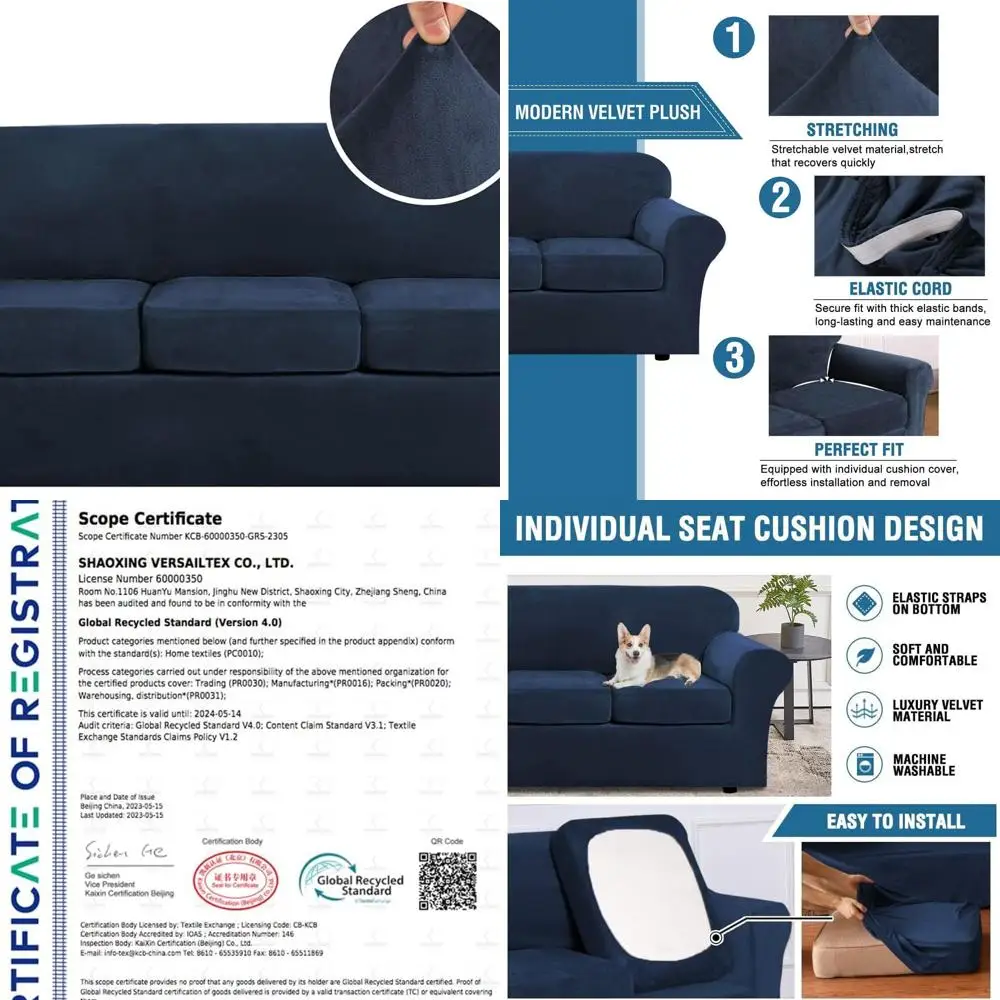 

Роскошный эластичный бархатный чехол для дивана — высококачественный чехол для дивана из 4 предметов для диванов с 3 подушками шириной до 90 (темно-синий)